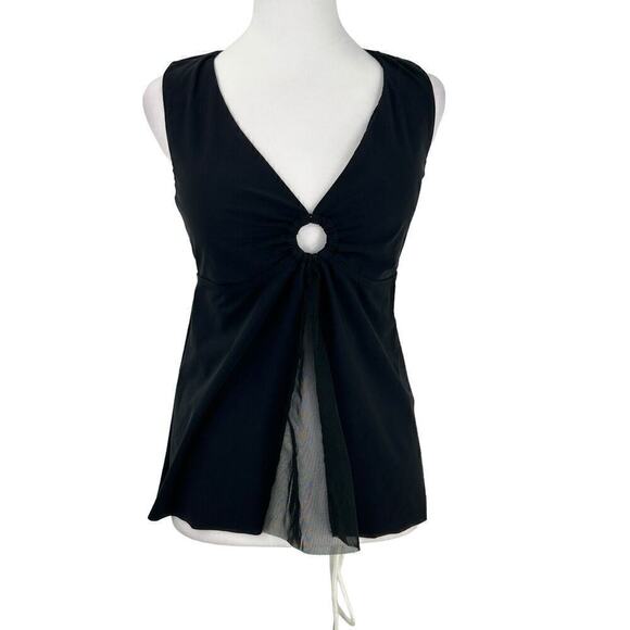 Amoressa Tankini Swim Top Sheer Front Panel Circle Detail Size Medium Black - Picture 1 of 16